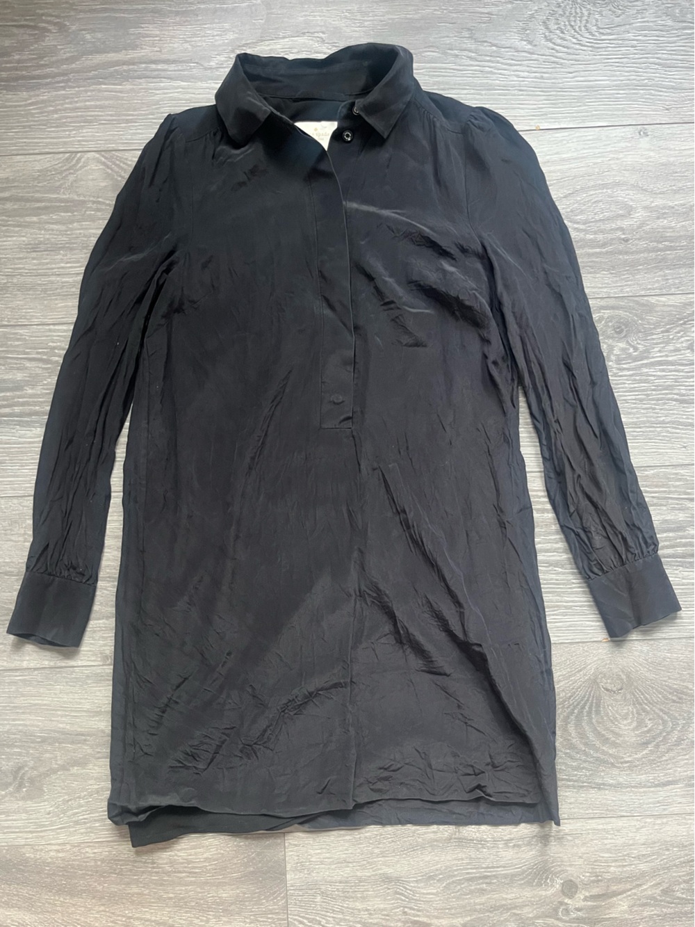 Kate Spade Black Long Sleeves 100% Silk Minimalist Shirt Dress Size 4 Preppy